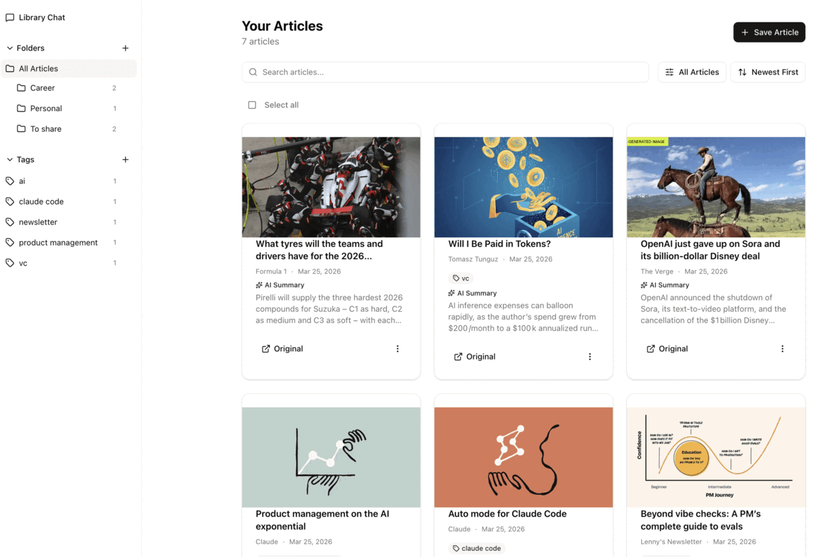 RAG-powered read-it-later service — interface